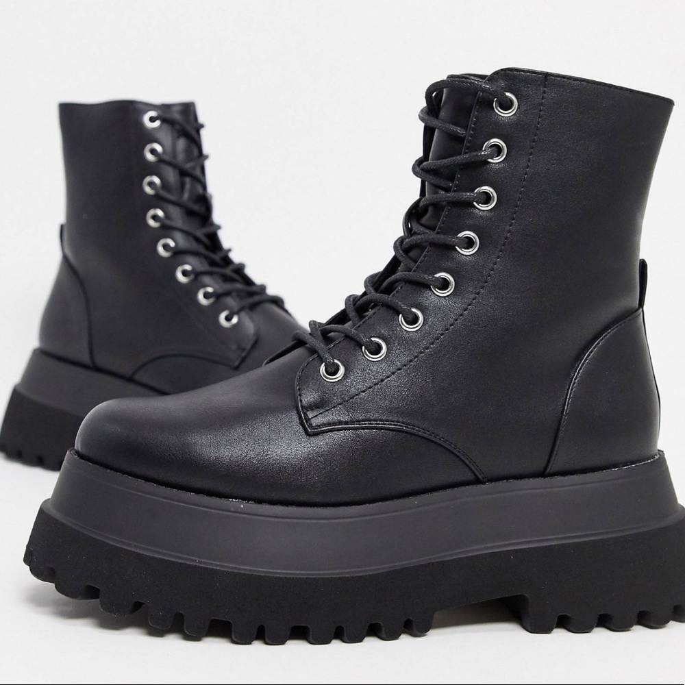ASOS Agile chunky lace up ankle boots black, 7 NWT